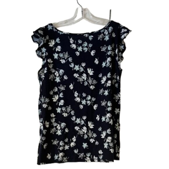 Loft Cap Flutter Sleeve Cotton Tee - Navy Floral - Medium - Picture 1 of 5